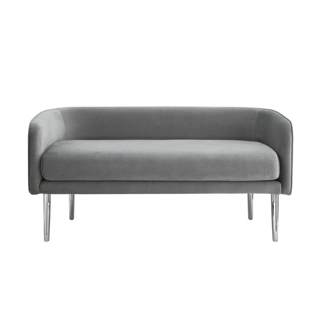 HomeRoots 50" Elegant Upholstered Bench with Stylish Brown Metal Base - Perfect for Entryways and Living Rooms Grey, Velvet Velvet 490852