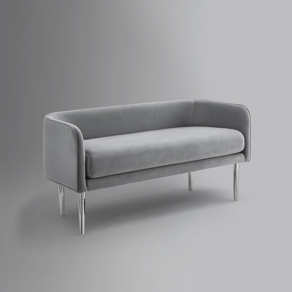 Homeroots 50" Gray And Silver Upholstered Velvet Bench Grey,Velvet Metal 490852