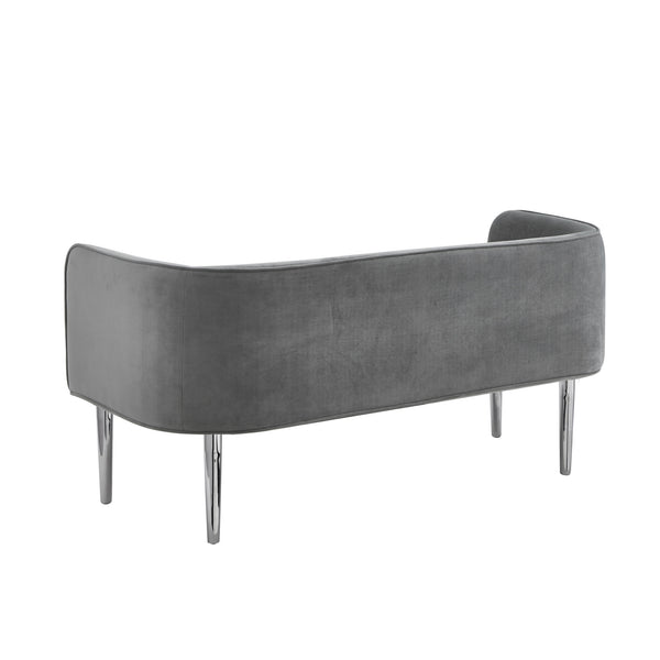 Homeroots 50" Gray And Silver Upholstered Velvet Bench Grey,Velvet Metal 490852