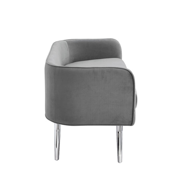 Homeroots 50" Gray And Silver Upholstered Velvet Bench Grey,Velvet Metal 490852