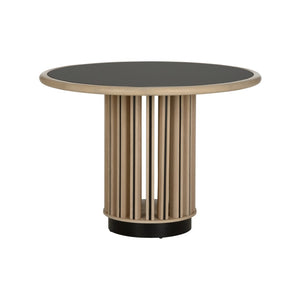 Wildwood Perret Round Center Table With Black Tempered Glass Top, White Oak & Bronze Accents For Modern Living 490853