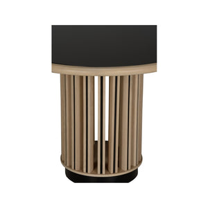 Wildwood Perret Round Center Table With Black Tempered Glass Top, White Oak & Bronze Accents For Modern Living 490853