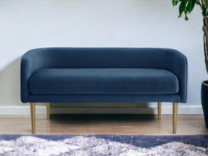 Homeroots 50" Navy Blue And Brown Upholstered Velvet Bench Navy,Velvet Metal 490853