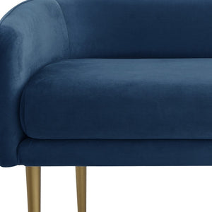 Homeroots 50" Navy Blue And Brown Upholstered Velvet Bench Navy,Velvet Metal 490853