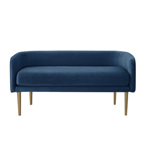 Homeroots 50" Navy Blue And Brown Upholstered Velvet Bench Navy,Velvet Metal 490853