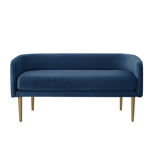 Homeroots 50" Navy Blue And Brown Upholstered Velvet Bench Navy,Velvet Metal 490853