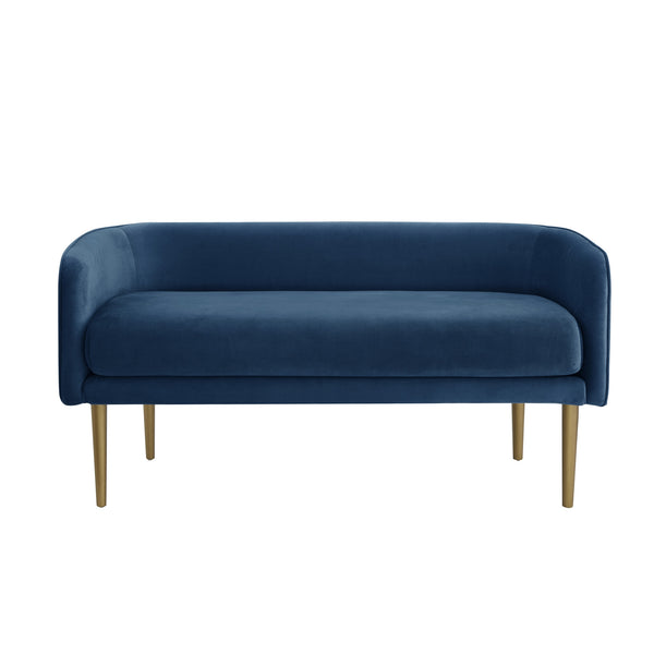Homeroots 50" Navy Blue And Brown Upholstered Velvet Bench Navy,Velvet Metal 490853