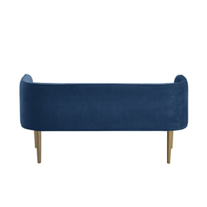 Homeroots 50" Navy Blue And Brown Upholstered Velvet Bench Navy,Velvet Metal 490853