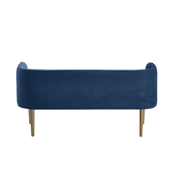 Homeroots 50" Navy Blue And Brown Upholstered Velvet Bench Navy,Velvet Metal 490853