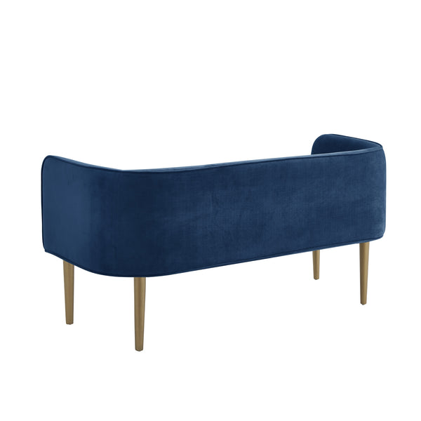 Homeroots 50" Navy Blue And Brown Upholstered Velvet Bench Navy,Velvet Metal 490853
