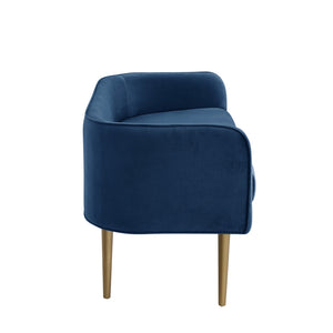 Homeroots 50" Navy Blue And Brown Upholstered Velvet Bench Navy,Velvet Metal 490853