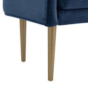 Homeroots 50" Navy Blue And Brown Upholstered Velvet Bench Navy,Velvet Metal 490853