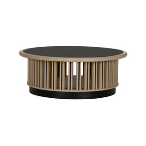 Wildwood Perret Round Cocktail Table With Black Glass Top & White Oak Slatted Bronze Base, 42" Stylish 490854
