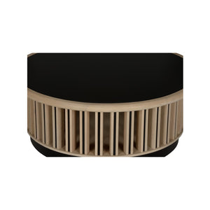 Wildwood Perret Round Cocktail Table With Black Glass Top & White Oak Slatted Bronze Base, 42" Stylish 490854