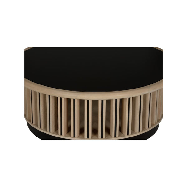 Wildwood Perret Round Cocktail Table With Black Glass Top & White Oak Slatted Bronze Base, 42" Stylish 490854