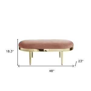 Homeroots 48" Blush And Gold Upholstered Velvet Bench Blush,Velvet Metal 490854
