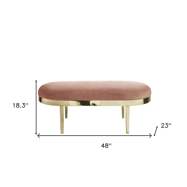 Homeroots 48" Blush And Gold Upholstered Velvet Bench Blush,Velvet Metal 490854