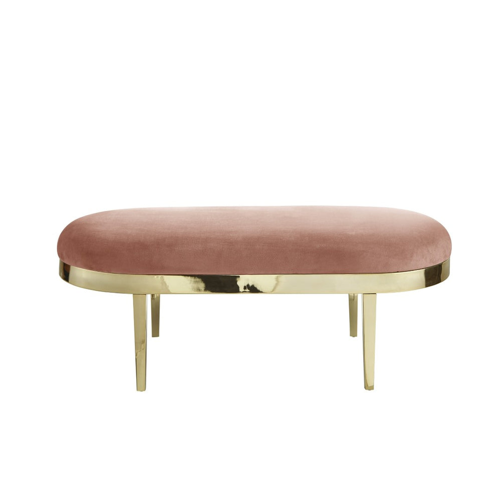 HomeRoots 48" Elegant Upholstered Bench with Gold Frame – Stylish Seating for Entryways, Bedrooms, and More Blush, Velvet Velvet 490854