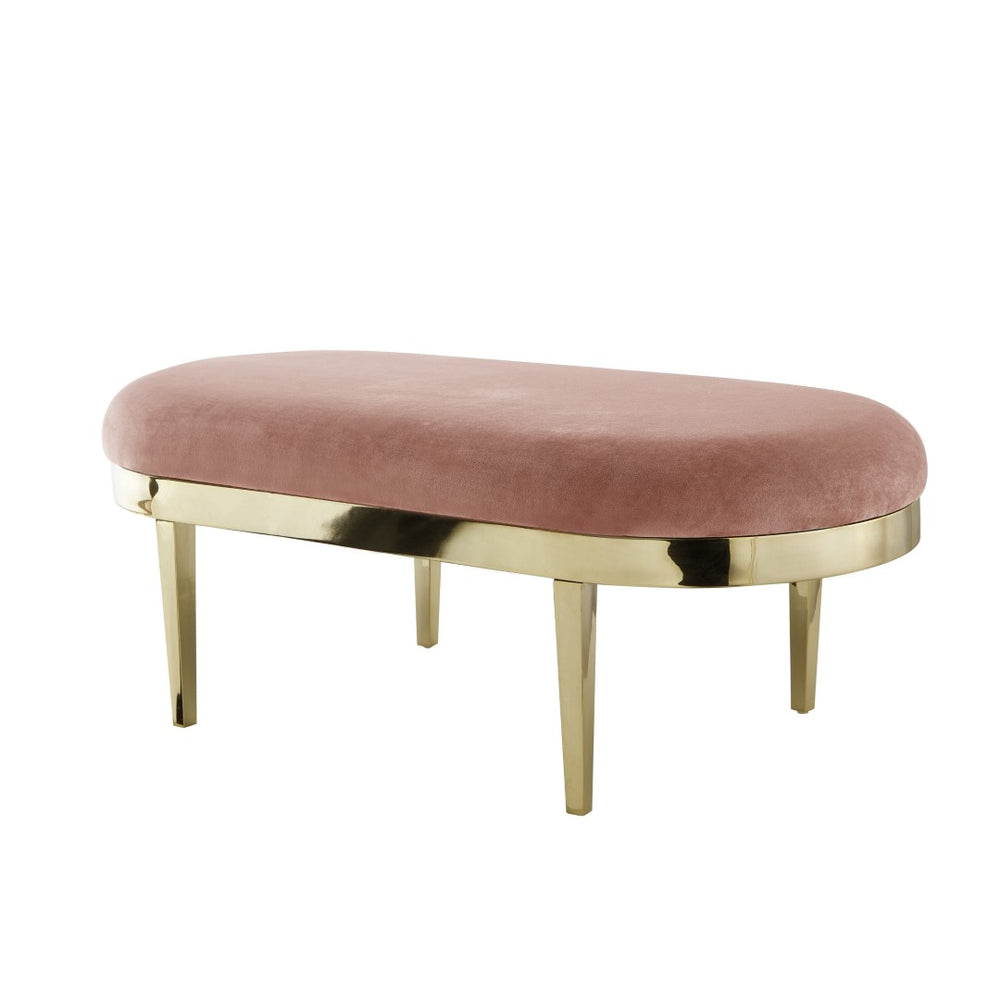 HomeRoots 48" Elegant Upholstered Bench with Gold Frame – Stylish Seating for Entryways, Bedrooms, and More Blush, Velvet Velvet 490854