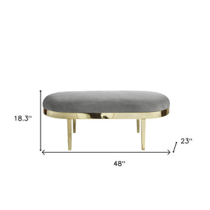 Homeroots 48" Gray And Gold Upholstered Velvet Bench Grey,Velvet Metal 490855