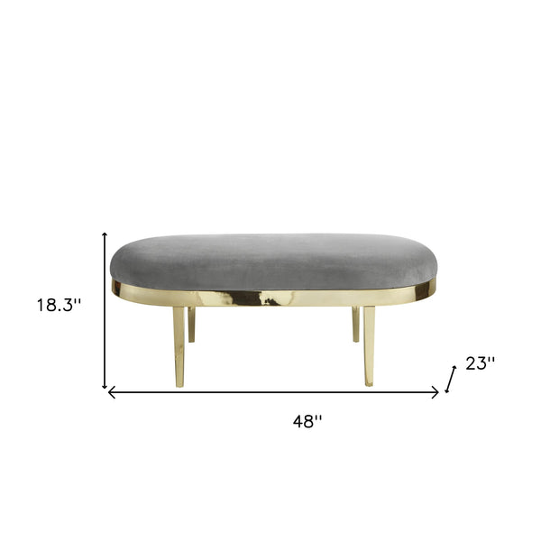Homeroots 48" Gray And Gold Upholstered Velvet Bench Grey,Velvet Metal 490855