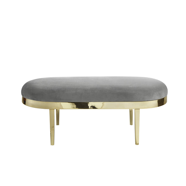 Homeroots 48" Gray And Gold Upholstered Velvet Bench Grey,Velvet Metal 490855