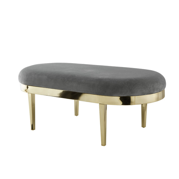 Homeroots 48" Gray And Gold Upholstered Velvet Bench Grey,Velvet Metal 490855