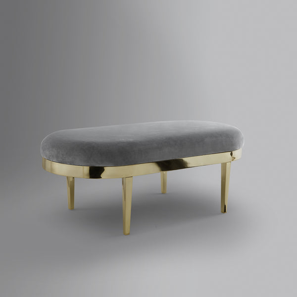 Homeroots 48" Gray And Gold Upholstered Velvet Bench Grey,Velvet Metal 490855