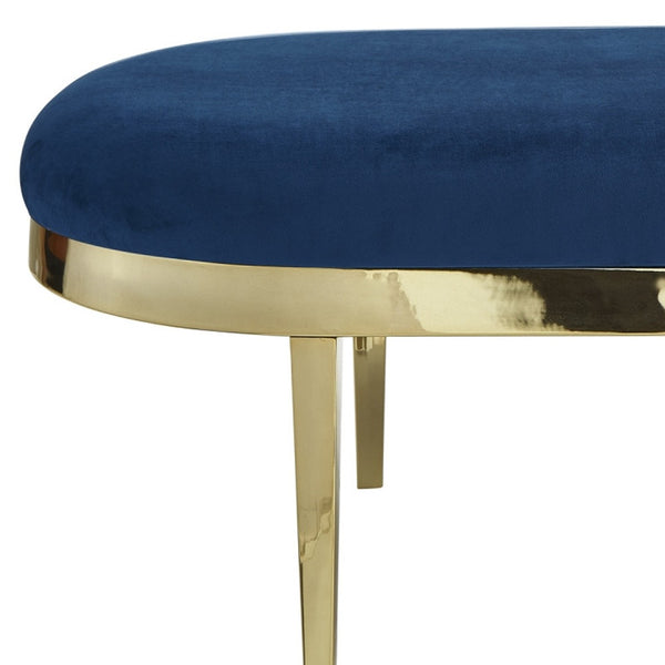 Homeroots 48" Navy Blue And Gold Upholstered Velvet Bench Navy,Velvet Metal 490856