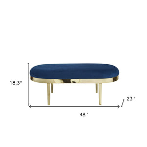 Homeroots 48" Navy Blue And Gold Upholstered Velvet Bench Navy,Velvet Metal 490856