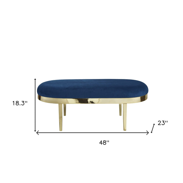 Homeroots 48" Navy Blue And Gold Upholstered Velvet Bench Navy,Velvet Metal 490856
