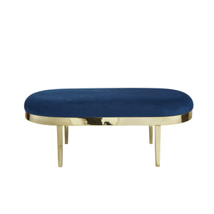 Homeroots 48" Navy Blue And Gold Upholstered Velvet Bench Navy,Velvet Metal 490856