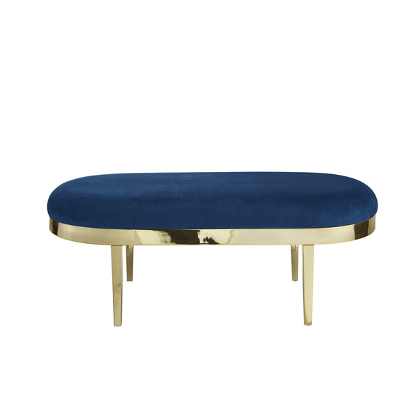 Homeroots 48" Navy Blue And Gold Upholstered Velvet Bench Navy,Velvet Metal 490856