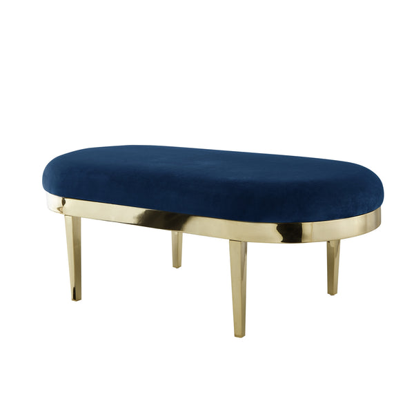 Homeroots 48" Navy Blue And Gold Upholstered Velvet Bench Navy,Velvet Metal 490856