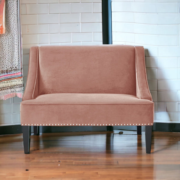 Homeroots 45" Blush And Brown Upholstered Velvet Bench Blush,Velvet Manufactured Wood 490857