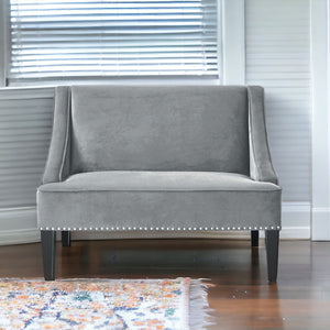 Homeroots 45" Gray And Brown Upholstered Velvet Bench Grey,Velvet Manufactured Wood 490858