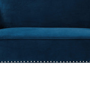 Homeroots 45" Navy Blue And Brown Upholstered Velvet Bench Navy,Velvet Manufactured Wood 490859