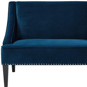 Homeroots 45" Navy Blue And Brown Upholstered Velvet Bench Navy,Velvet Manufactured Wood 490859