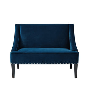 Homeroots 45" Navy Blue And Brown Upholstered Velvet Bench Navy,Velvet Manufactured Wood 490859
