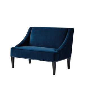 Homeroots 45" Navy Blue And Brown Upholstered Velvet Bench Navy,Velvet Manufactured Wood 490859