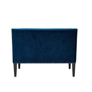 Homeroots 45" Navy Blue And Brown Upholstered Velvet Bench Navy,Velvet Manufactured Wood 490859