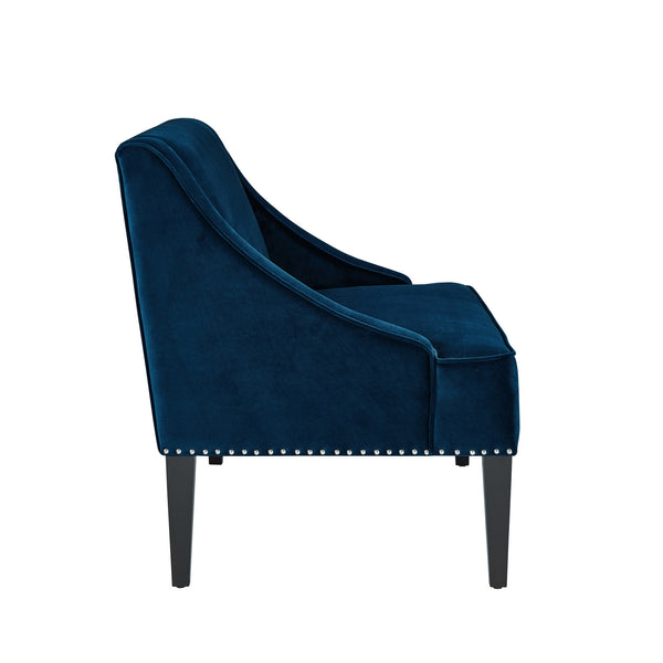 Homeroots 45" Navy Blue And Brown Upholstered Velvet Bench Navy,Velvet Manufactured Wood 490859