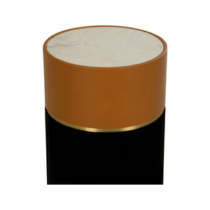 Wildwood Casey Marble Drinks Table With Leather & Suede Base, Antique Brass Accent — Compact Luxury Side Table 490860