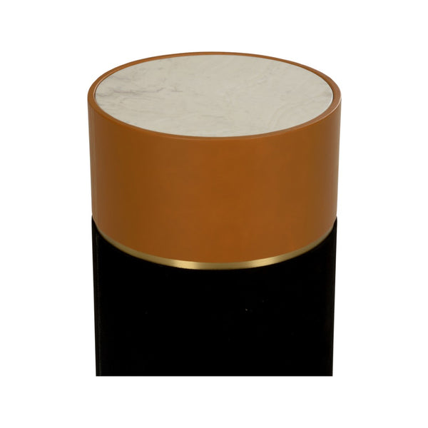 Wildwood Casey Marble Drinks Table With Leather & Suede Base, Antique Brass Accent — Compact Luxury Side Table 490860