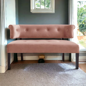 Homeroots 48" Blush And Brown Upholstered Velvet Bench Blush,Velvet Manufactured Wood 490860