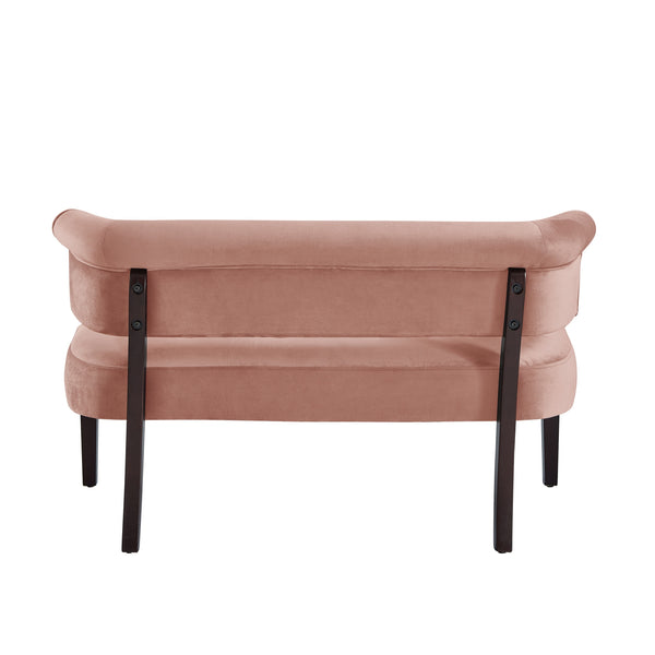 Homeroots 48" Blush And Brown Upholstered Velvet Bench Blush,Velvet Manufactured Wood 490860