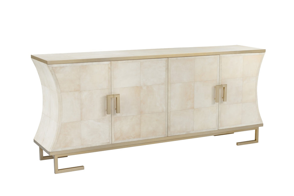 Wildwood Mikami Cabinet With Parchment Finish And Antique Brass Hardware — Curved Asian-Inspired Storage Beauty 490861