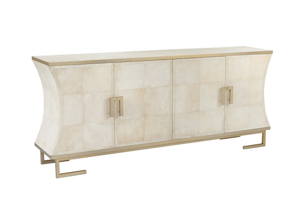 Wildwood Mikami Cabinet With Parchment Finish And Antique Brass Hardware — Curved Asian-Inspired Storage Beauty 490861