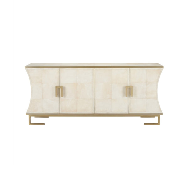 Wildwood Mikami Cabinet With Parchment Finish And Antique Brass Hardware — Curved Asian-Inspired Storage Beauty 490861