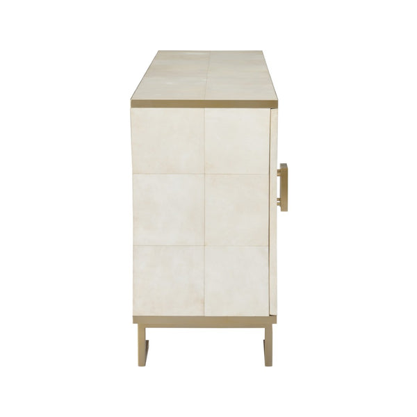 Wildwood Mikami Cabinet With Parchment Finish And Antique Brass Hardware — Curved Asian-Inspired Storage Beauty 490861